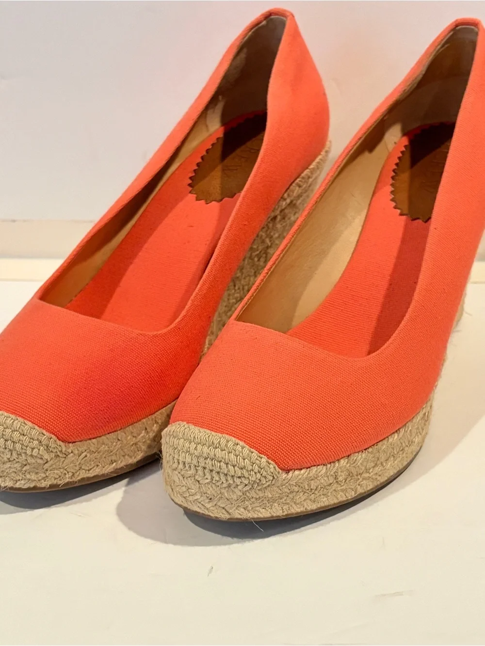 J Crew Seville Canvas Espadrille Wedges Neon Rose Coral Pink Jute Heels 9 Resort